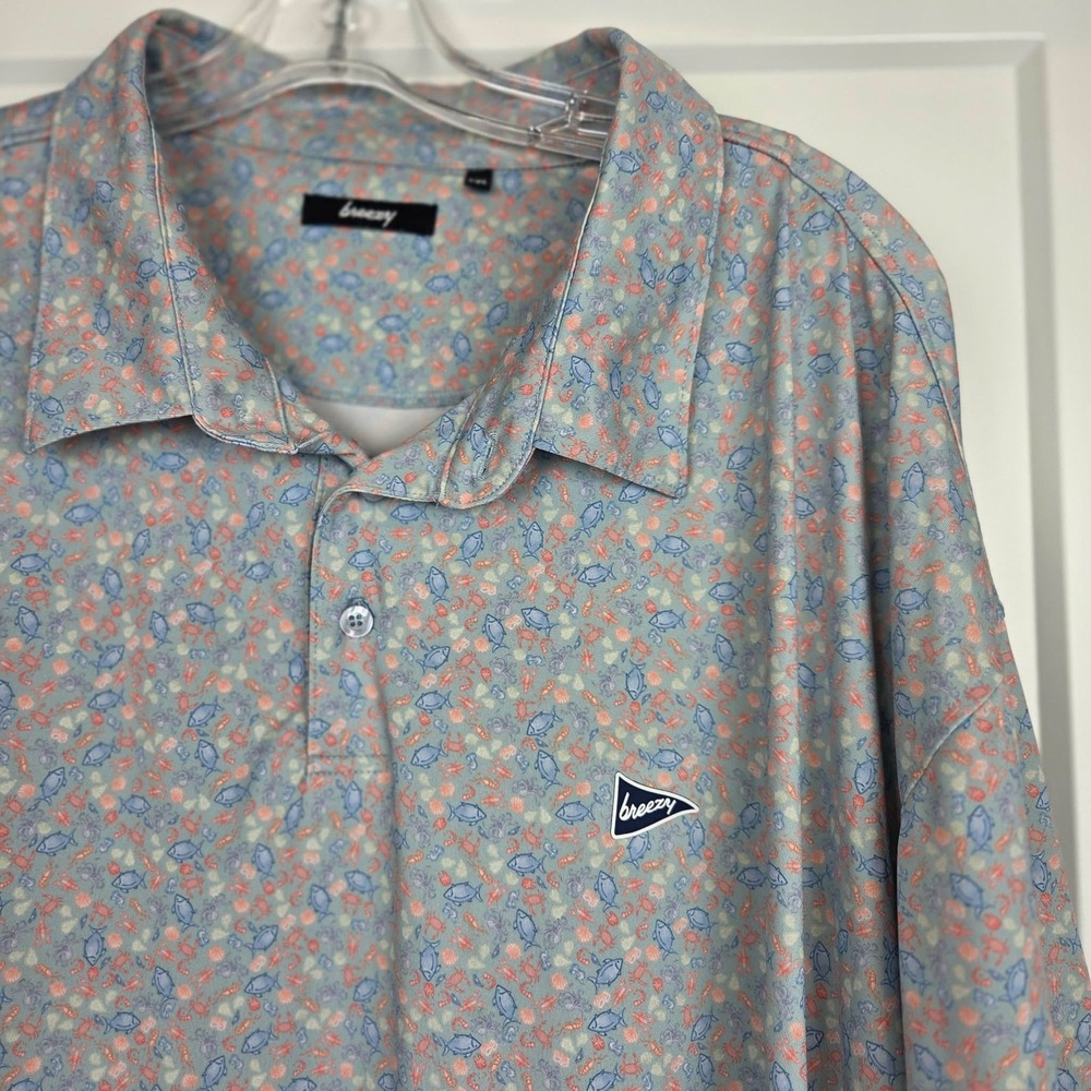 Breezy Golf Mens 5XL Aqua Fish Shrimp Crab Print Short‎ Sleeve Polo